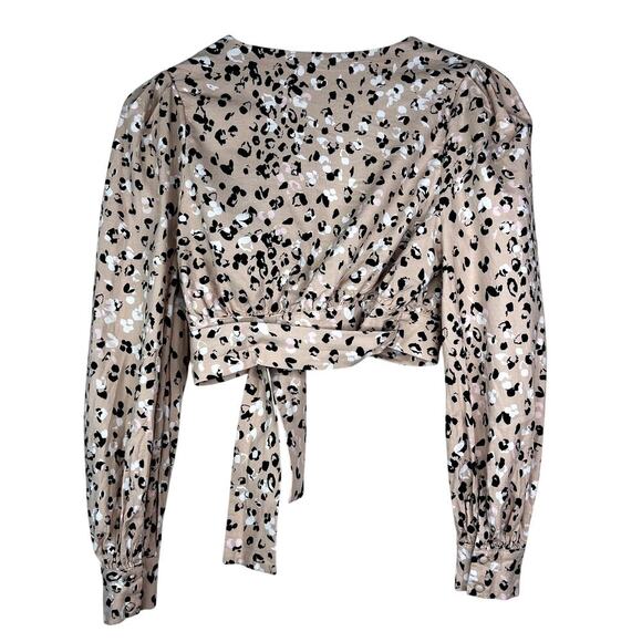 Camila Coelho Revolve Fifer Leopard Print Wrap Top Long Sleeve V-Neck SMALL - Picture 4 of 5
